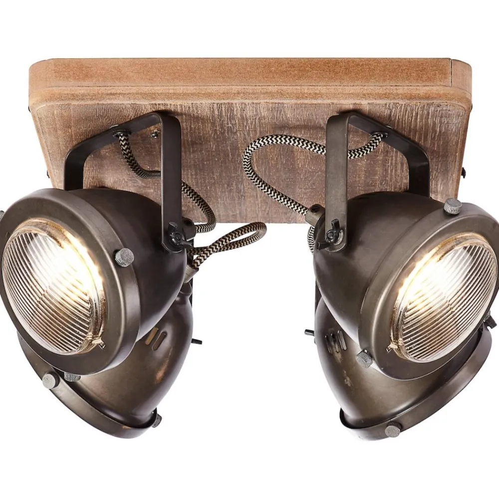 Lampe Carmen Wood Spotplatte 4flg burned steel/holz | 4x PAR51, GU10, 5W, geeignet für Reflektorlampen (nicht enthalten) | Köpfe schwenkbar ^ Brilliant