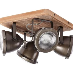 Lampe Carmen Wood Spotplatte 4flg burned steel/holz | 4x PAR51, GU10, 5W, geeignet für Reflektorlampen (nicht enthalten) | Köpfe schwenkbar ^ Brilliant