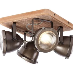 Lampe Carmen Wood Spotplatte 4flg burned steel/holz | 4x PAR51, GU10, 5W, geeignet für Reflektorlampen (nicht enthalten) | Köpfe schwenkbar ^ Brilliant