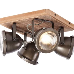 Lampe Carmen Wood Spotplatte 4flg burned steel/holz | 4x PAR51, GU10, 5W, geeignet für Reflektorlampen (nicht enthalten) | Köpfe schwenkbar ^ Brilliant