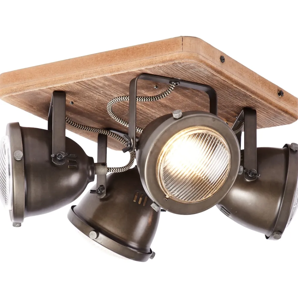 Lampe Carmen Wood Spotplatte 4flg burned steel/holz | 4x PAR51, GU10, 5W, geeignet für Reflektorlampen (nicht enthalten) | Köpfe schwenkbar ^ Brilliant