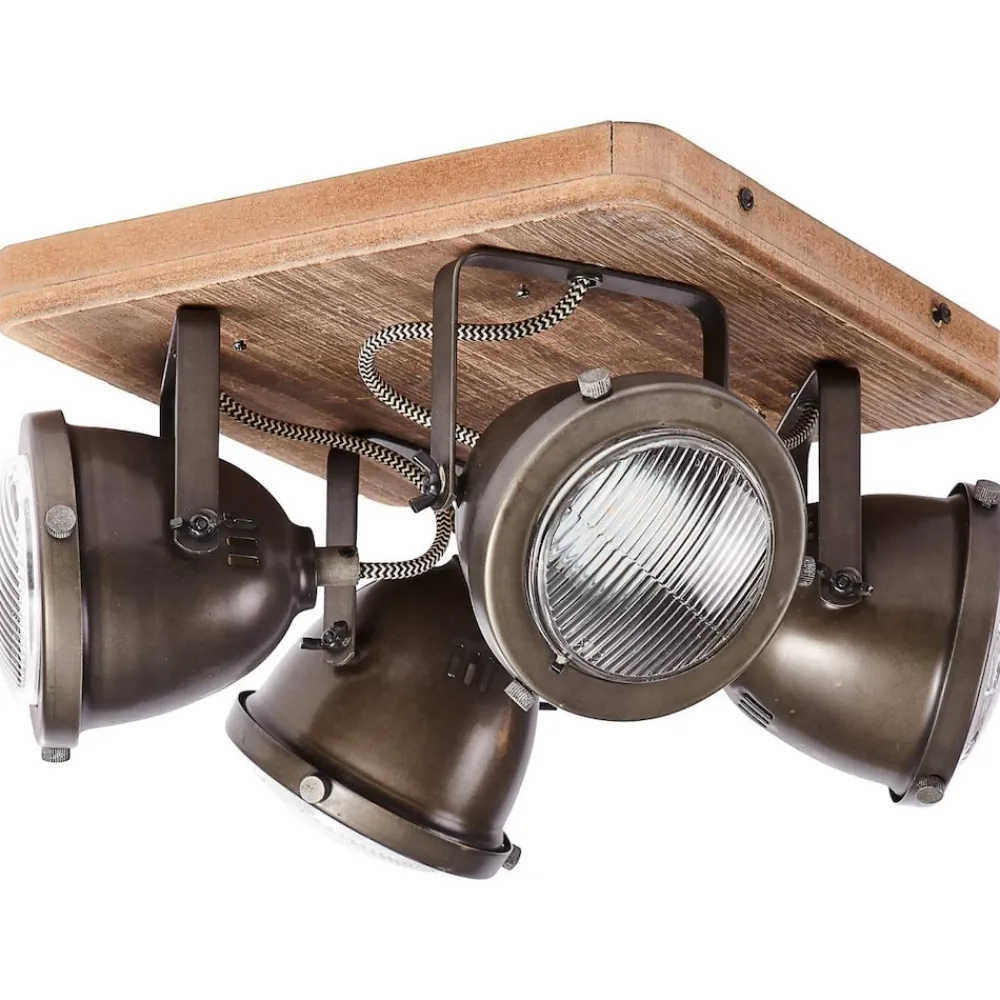 Lampe Carmen Wood Spotplatte 4flg burned steel/holz | 4x PAR51, GU10, 5W, geeignet für Reflektorlampen (nicht enthalten) | Köpfe schwenkbar ^ Brilliant
