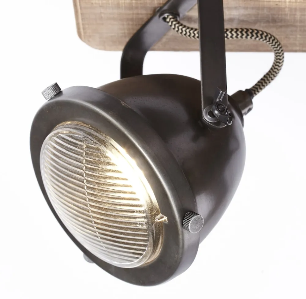 Lampe Carmen Wood Spotplatte 4flg burned steel/holz | 4x PAR51, GU10, 5W, geeignet für Reflektorlampen (nicht enthalten) | Köpfe schwenkbar ^ Brilliant