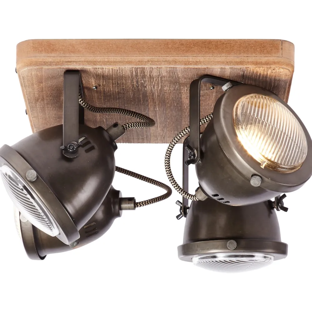 Lampe Carmen Wood Spotplatte 4flg burned steel/holz | 4x PAR51, GU10, 5W, geeignet für Reflektorlampen (nicht enthalten) | Köpfe schwenkbar ^ Brilliant