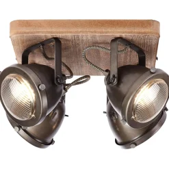 Lampe Carmen Wood Spotplatte 4flg burned steel/holz | 4x PAR51, GU10, 5W, geeignet für Reflektorlampen (nicht enthalten) | Köpfe schwenkbar ^ Brilliant