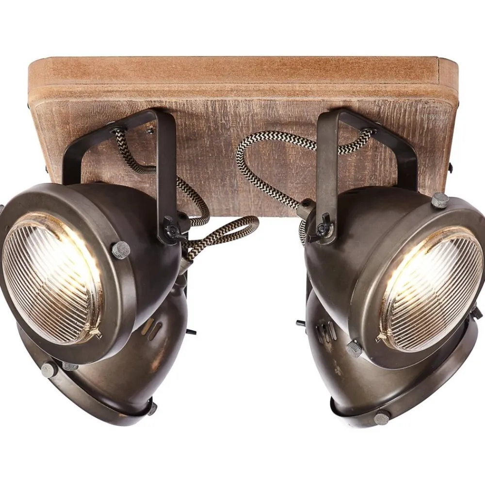 Lampe Carmen Wood Spotplatte 4flg burned steel/holz | 4x PAR51, GU10, 5W, geeignet für Reflektorlampen (nicht enthalten) | Köpfe schwenkbar ^ Brilliant