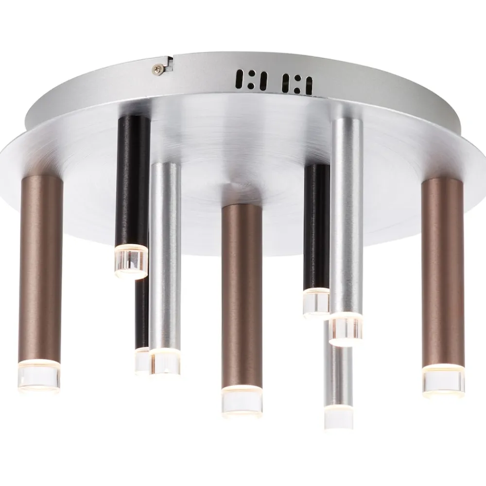 Brilliant Lampe Cembalo LED Deckenleuchte 9flg alu/schwarz/braun | 9x 4W LED integriert, 300lm, 3000K | In 3 Stufen über Wandschalter dimmbar | Energiesparend und langlebig durch LED-Einsatz Hot