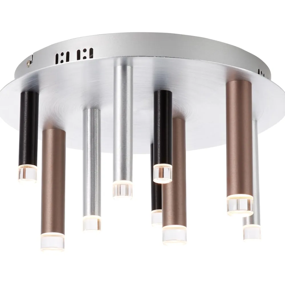 Brilliant Lampe Cembalo LED Deckenleuchte 9flg alu/schwarz/braun | 9x 4W LED integriert, 300lm, 3000K | In 3 Stufen über Wandschalter dimmbar | Energiesparend und langlebig durch LED-Einsatz Hot