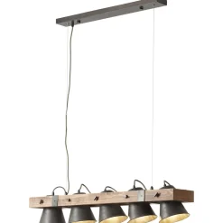 Lampe, Decca Pendelleuchte 5flg schwarz stahl, 5x A60, E27, 10W, Holz aus nachhaltiger Waldwirtschaft (FSC) ^ Brilliant Sale