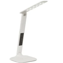Lampe Glenn LED Schreibtischleuchte weiß | 1x 5W LED integriert SMD, 300lm, 2800-6500K | Stufenloser Touchdimmer / Lichtfarbe einstellbar | Mit Kalender- und Weckfunktion / Temperaturanzeige ^ Brilliant Outlet