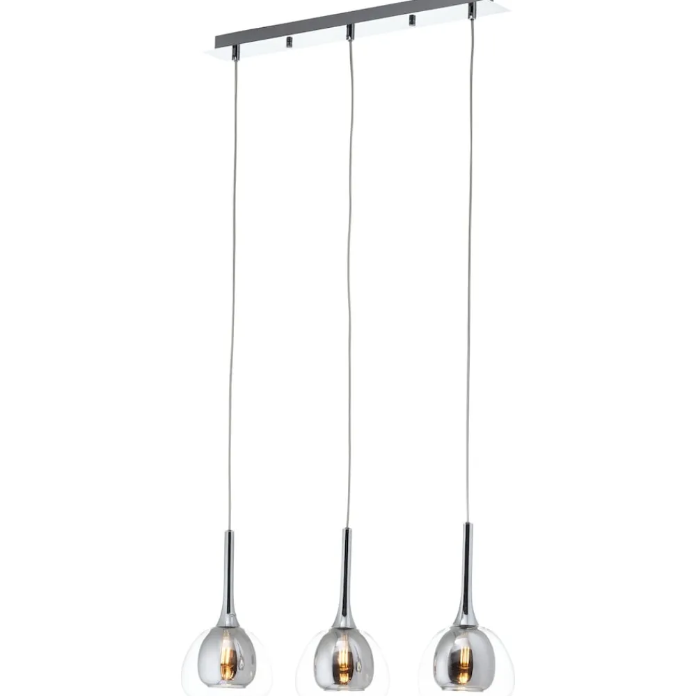 Lampe Hadan Pendelleuchte 3flg rauch/transparent/chrome | 3x D45, E14, 40W, geeignet für Tropfenlampen nicht enthalten | In der Höhe einstellbar / Kabel kürzbar | Für LED-Leuchtmittel geeign ^ Brilliant New