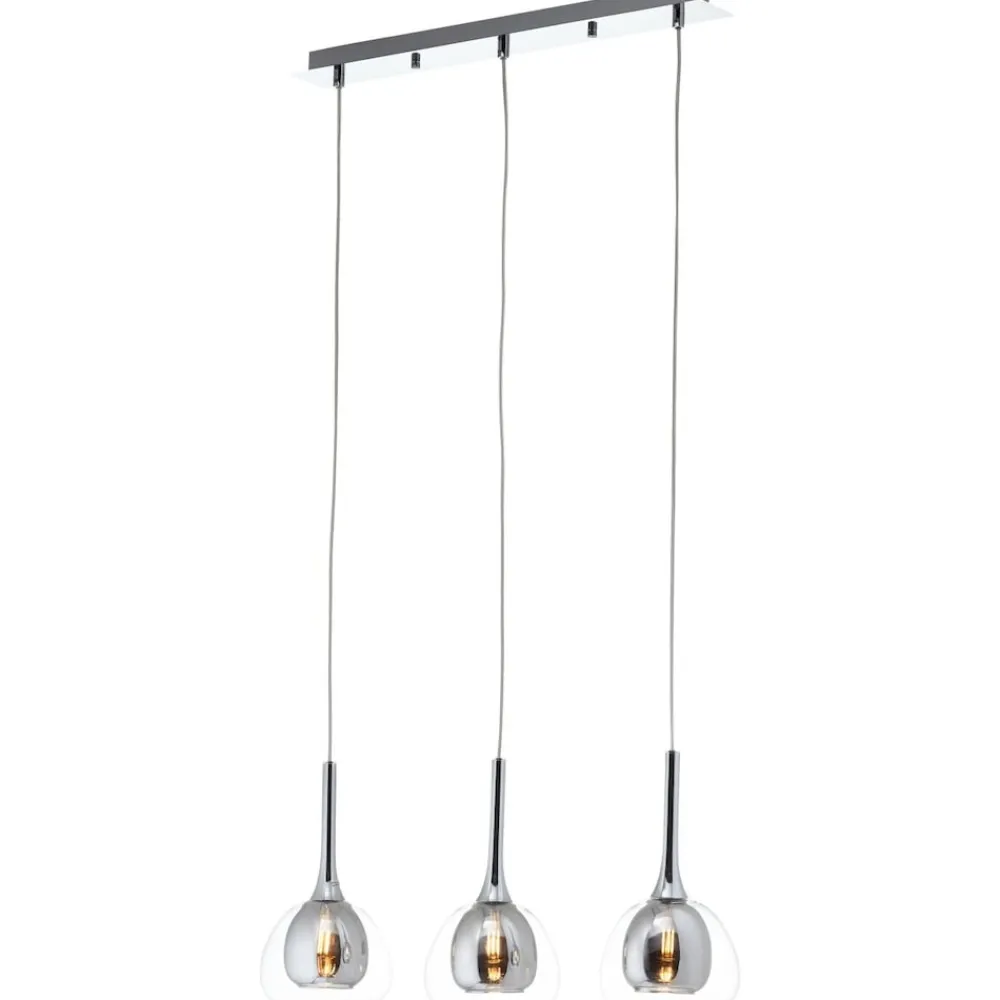 Lampe Hadan Pendelleuchte 3flg rauch/transparent/chrome | 3x D45, E14, 40W, geeignet für Tropfenlampen nicht enthalten | In der Höhe einstellbar / Kabel kürzbar | Für LED-Leuchtmittel geeign ^ Brilliant New