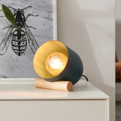Lampe, Koji Tischleuchte türkis, Metall/Holz, 1x A60, E27, 25W,Normallampen (nicht enthalten) ^ Brilliant