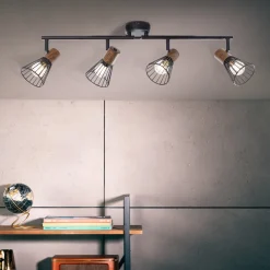Brilliant Lampe Manama Spotrohr 4flg holz dunkel/schwarz matt | 4x D45, E14, 18W, geeignet für Tropfenlampen (nicht enthalten) | Köpfe schwenkbar / Arme schwenkbar Outlet