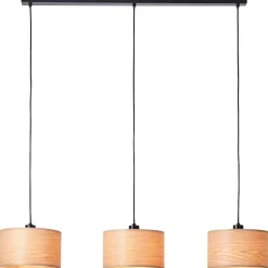 Lampe, Romm Pendelleuchte 3flg holz hell/schwarz, 3x A60, E27, 52W, Kabel kürzbar / in der Höhe einstellbar ^ Brilliant Clearance