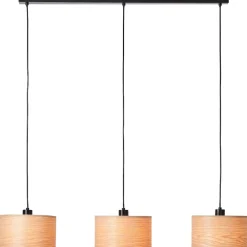 Lampe, Romm Pendelleuchte 3flg holz hell/schwarz, 3x A60, E27, 52W, Kabel kürzbar / in der Höhe einstellbar ^ Brilliant Clearance
