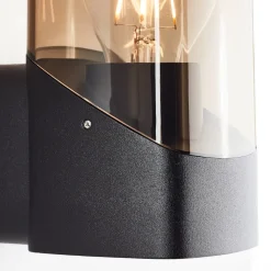 Minou Außenwandleuchte IP44 - Wandleuchte außen schwarz/Rauchglas E27 - Standard & LED Leuchtmittel geeignet - Wetterfeste Außenleuchte modern für Hauswand, Terrasse, Eingang - 20cm hoch ^ Brilliant Online