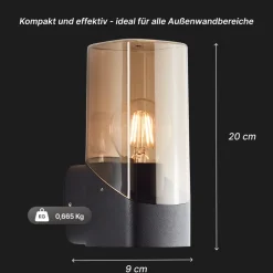 Minou Außenwandleuchte IP44 - Wandleuchte außen schwarz/Rauchglas E27 - Standard & LED Leuchtmittel geeignet - Wetterfeste Außenleuchte modern für Hauswand, Terrasse, Eingang - 20cm hoch ^ Brilliant Online