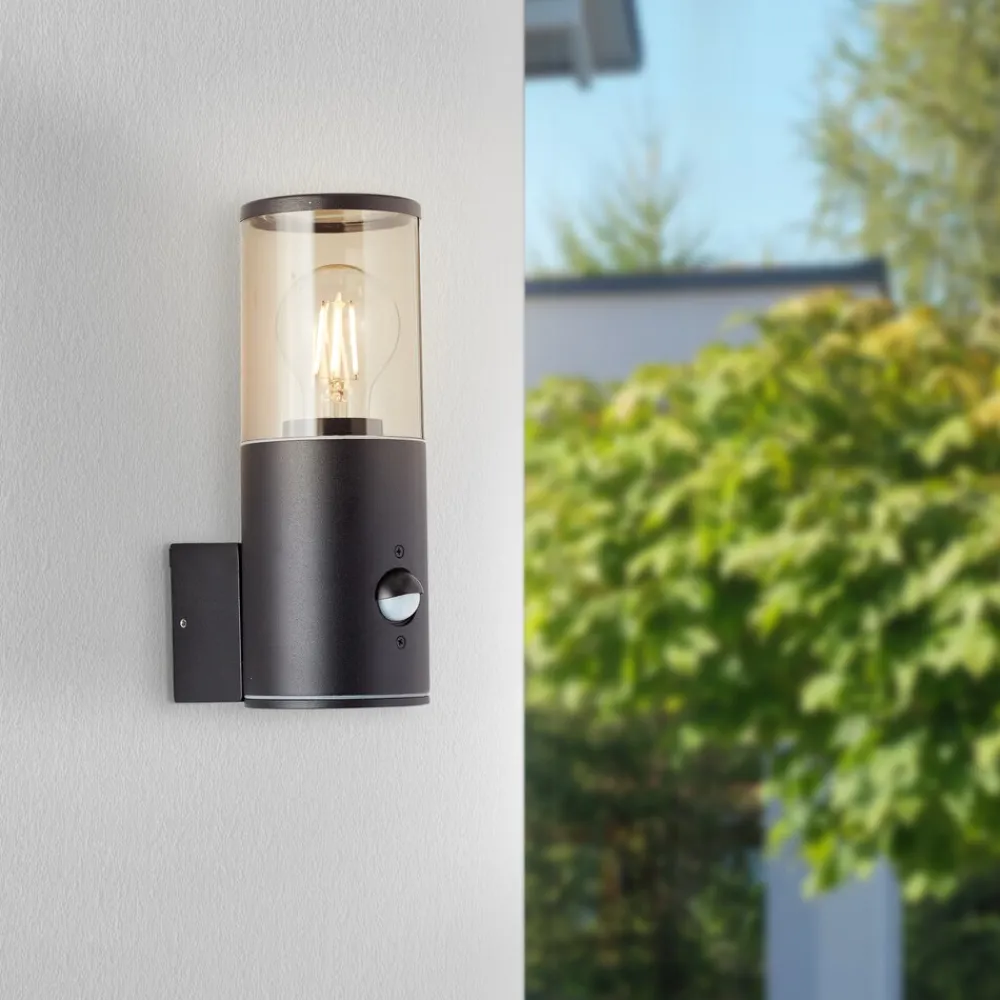 Sergioro Außenwandleuchte Bewegungsmelder schwarz matt | 1x A60, E27, 20W, geeignet für Normallampen (nicht enthalten) ^ Brilliant Best