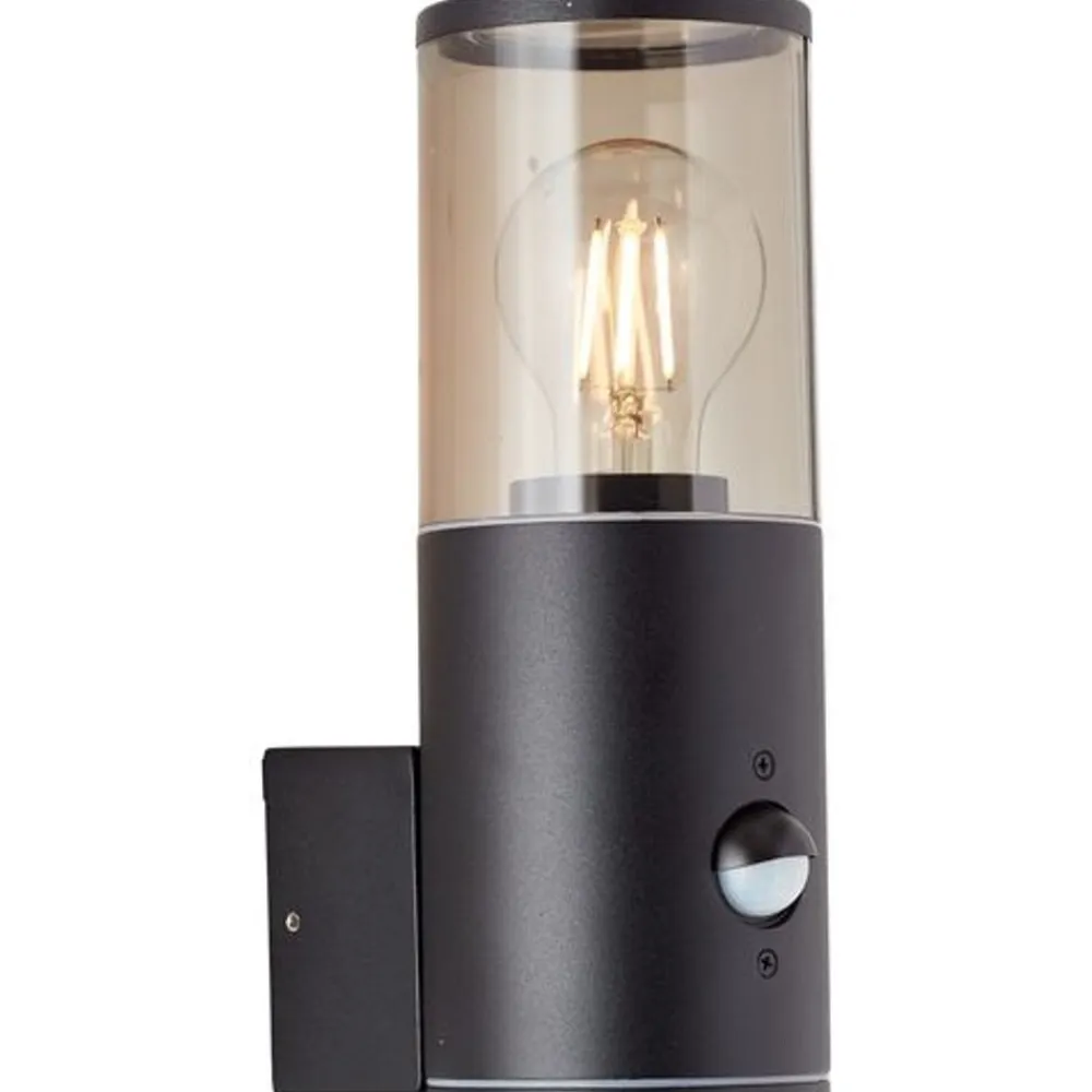 Sergioro Außenwandleuchte Bewegungsmelder schwarz matt | 1x A60, E27, 20W, geeignet für Normallampen (nicht enthalten) ^ Brilliant Best