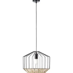 Brilliant Templo Pendelleuchte 37cm schwarz/natur Innenleuchten,Pendelleuchten | 1x A60, E27, 40W, geeignet für Normallampen (nicht enthalten) | In der Höhe einstellbar / Kabel kürzbar