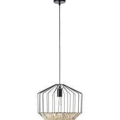 Brilliant Templo Pendelleuchte 37cm schwarz/natur Innenleuchten,Pendelleuchten | 1x A60, E27, 40W, geeignet für Normallampen (nicht enthalten) | In der Höhe einstellbar / Kabel kürzbar