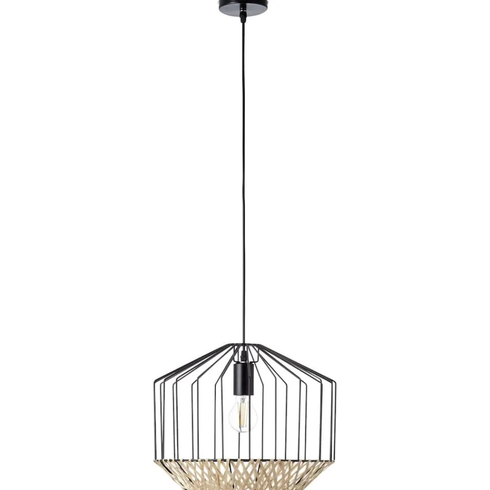 Brilliant Templo Pendelleuchte 37cm schwarz/natur Innenleuchten,Pendelleuchten | 1x A60, E27, 40W, geeignet für Normallampen (nicht enthalten) | In der Höhe einstellbar / Kabel kürzbar