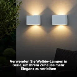 Brilliant Welbie LED Außenwandleuchte weiß, 14W integriert, 1300 Lumen, Warmweiß (3000K), IP54 spritzwassergeschützt, Up- & Downlight, 17,5x9x2,9 cm, inkl. Montagematerial Discount