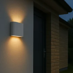 Welbie LED Außenwandleuchte weiß, 7W integriert, 700 Lumen, Warmweiß (3000K), IP54 spritzwassergeschützt, Up-/Downlight, 11,5x9x2,9 cm, inkl. Montagematerial ^ Brilliant Online