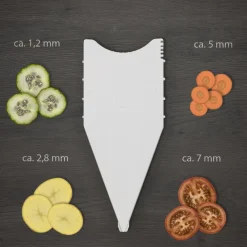 V5 PowerLine Plus Set Gemüsehobel, Obst- & Gemüseschneider mit Fruchthalter, Scheibeneinschub, Sparschäler, 10 Schnittarten, 6 tlg. Set, Weiß ^ Börner Best