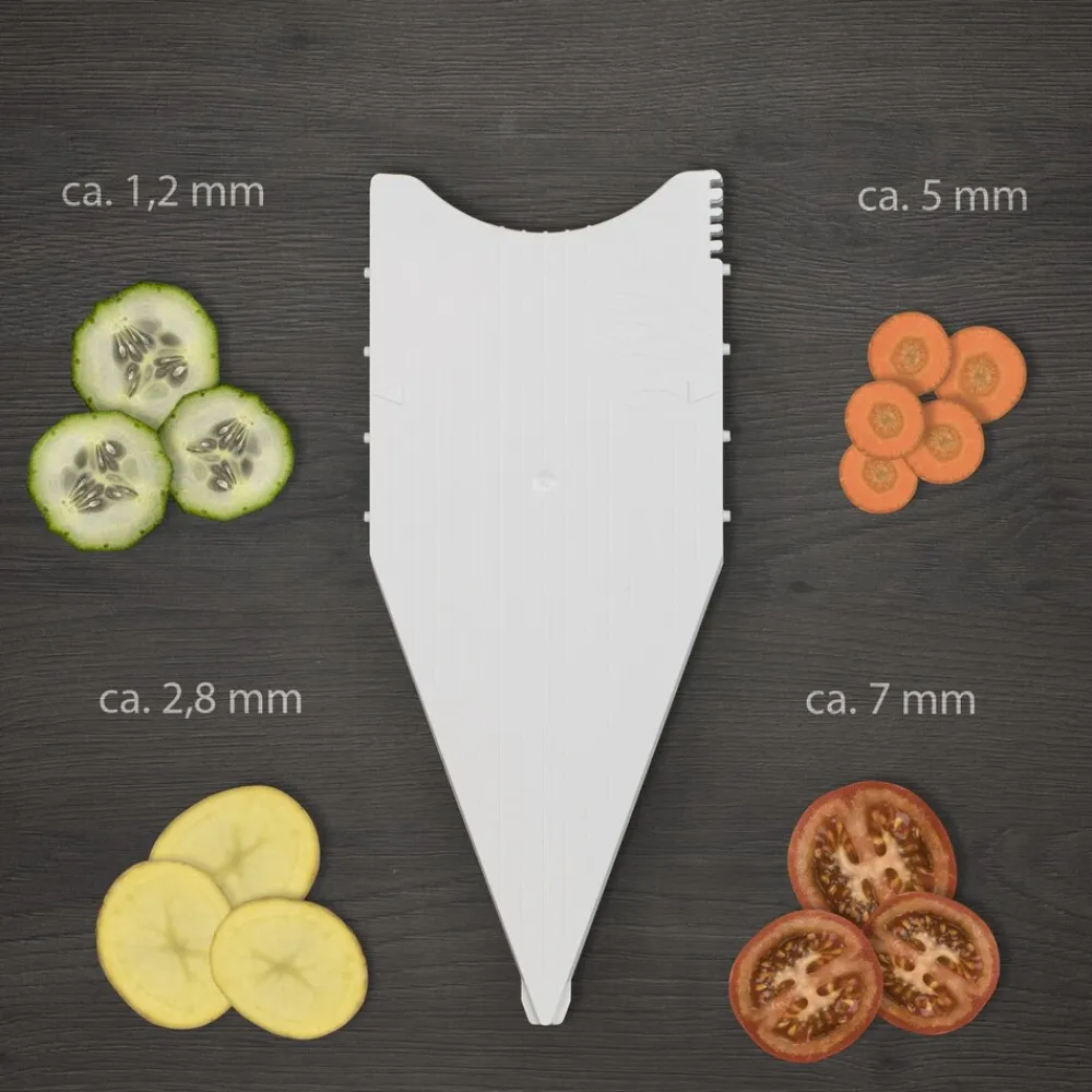 V5 PowerLine Plus Set Gemüsehobel, Obst- & Gemüseschneider mit Fruchthalter, Scheibeneinschub, Sparschäler, 10 Schnittarten, 6 tlg. Set, Weiß ^ Börner Best