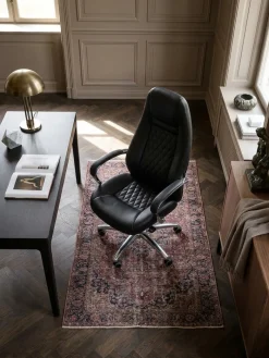 KADIMA DESIGN Bürostuhl Echtleder mit hoher Rückenlehne und Kopfstütze AUSTIN, 70x68x130 cm Schwarz Online
