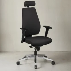 KADIMA DESIGN Bürostuhl Schwarz Stoff drehbar mit Kopfstütze, Synchronmechanik und Wippfunktion bis 120kg New