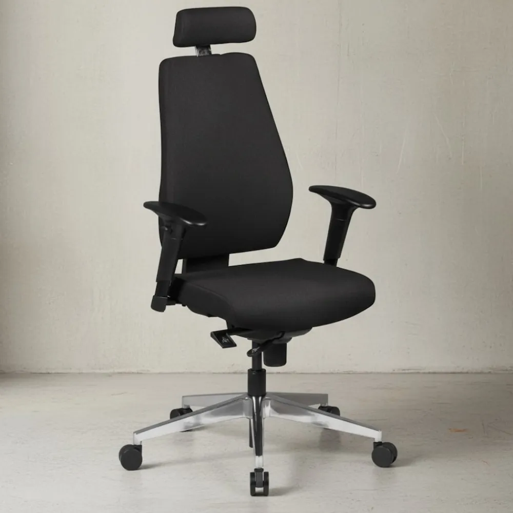 KADIMA DESIGN Bürostuhl Schwarz Stoff drehbar mit Kopfstütze, Synchronmechanik und Wippfunktion bis 120kg New