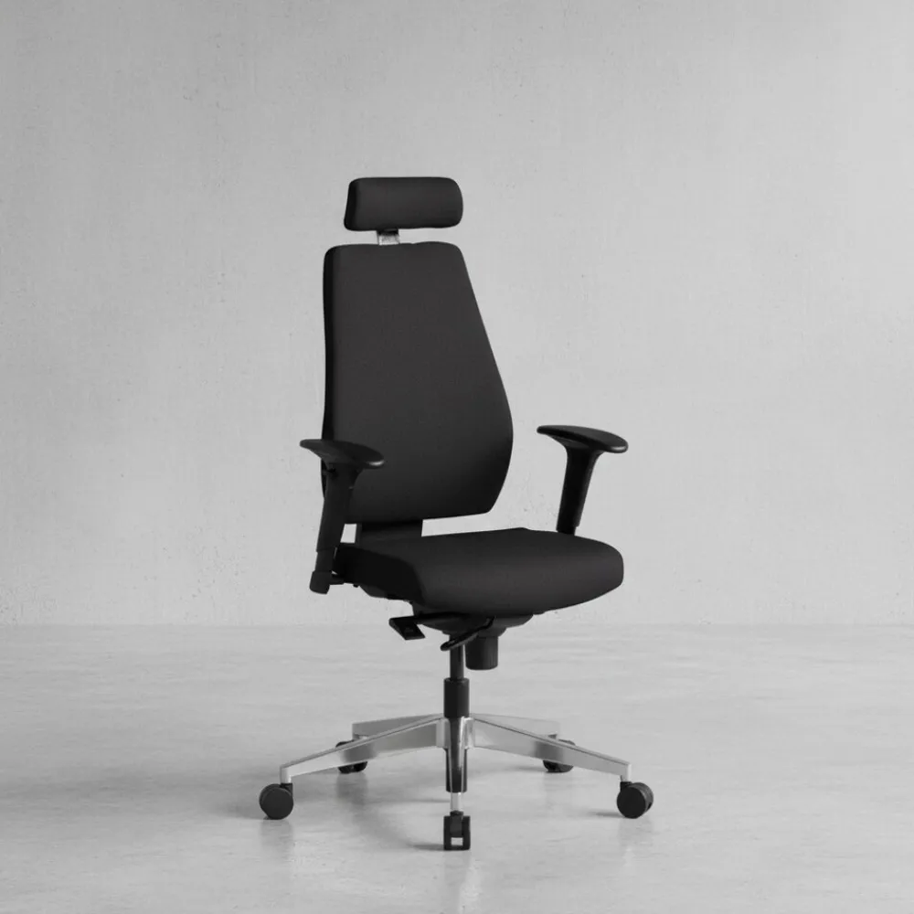KADIMA DESIGN Bürostuhl Schwarz Stoff drehbar mit Kopfstütze, Synchronmechanik und Wippfunktion bis 120kg New