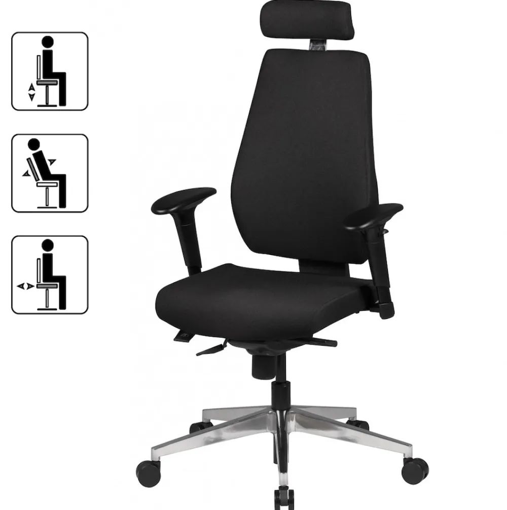 KADIMA DESIGN Bürostuhl Schwarz Stoff drehbar mit Kopfstütze, Synchronmechanik und Wippfunktion bis 120kg New