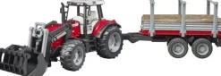 Bruder 02046 Massey Ferguson 7480 mit Frontlader + Holztransportanhänger Hot