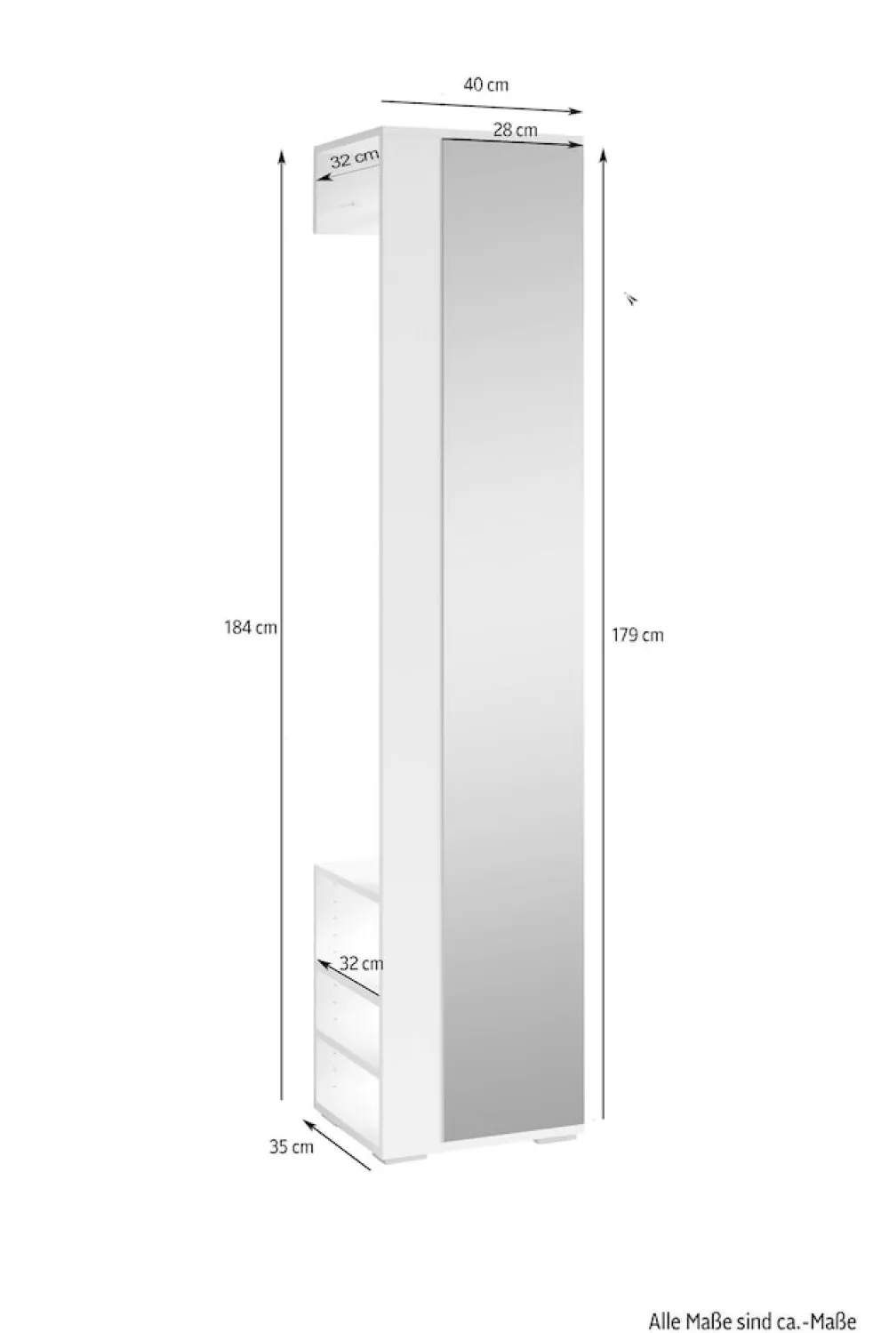 Garderobe BEN, Breite 40 cm, (Eiche-Optik), Kleiderstange ^ byLIVING