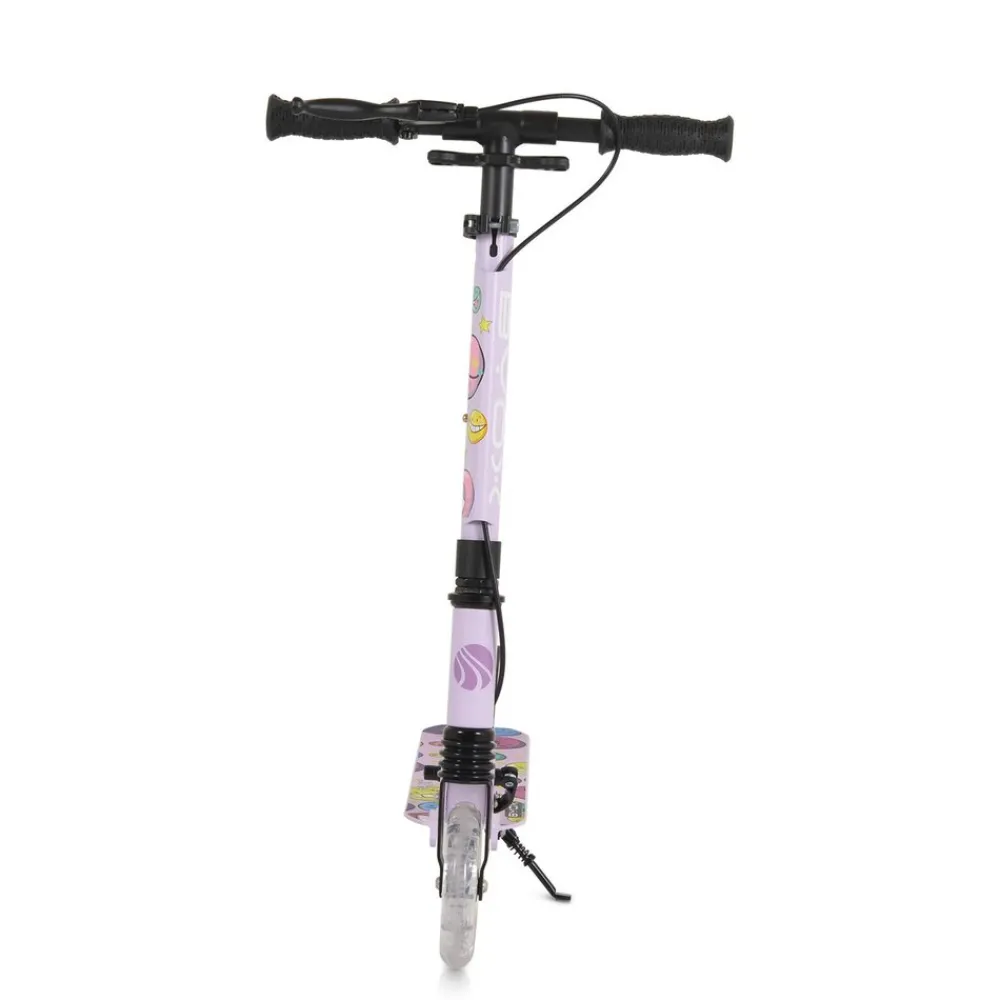 Kinderroller Snazzy faltbar Hinterradbremse Seitenständer LED-Räder 100 kg lila ^ Byox