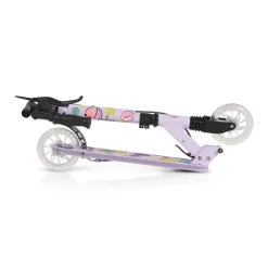 Kinderroller Snazzy faltbar Hinterradbremse Seitenständer LED-Räder 100 kg lila ^ Byox
