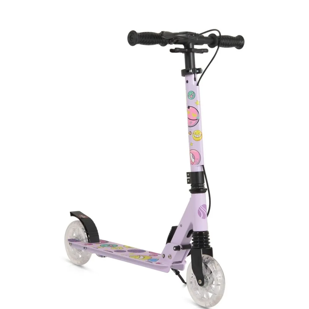 Kinderroller Snazzy faltbar Hinterradbremse Seitenständer LED-Räder 100 kg lila ^ Byox