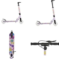 Kinderroller Snazzy faltbar Hinterradbremse Seitenständer LED-Räder 100 kg lila ^ Byox
