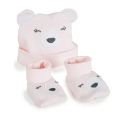 Cangaroo Babymütze und Füßlinge Rey 100 % Baumwolle, Erstlingsmütze Umfang 37 cm rosa grau Sale