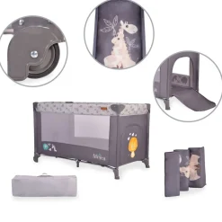 Cangaroo Reisebett Africa Laufstall Seiteneingang Matratze Sichtfenster Tasche grau Clearance