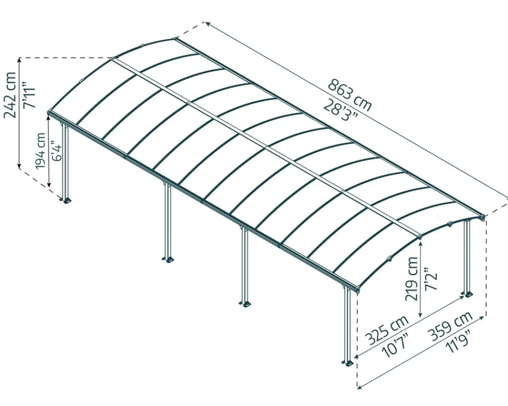 Canopia Arcadia Carport aus Aluminium 3,6 x 8,6 m in Grau ^ PALRAM Hot