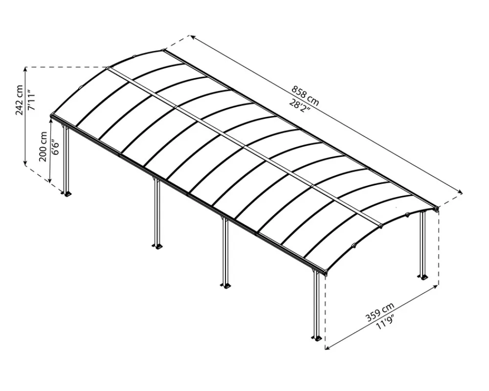 Canopia Arcadia Carport aus Aluminium 3,6 x 8,6 m in Grau ^ PALRAM Hot