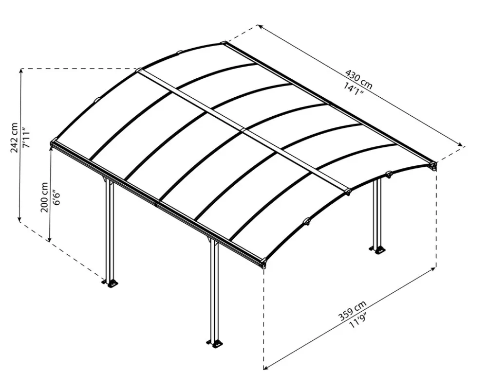 PALRAM Canopia Tucson Aluminium-Pavillon 3,6 x 4,4 m grau New