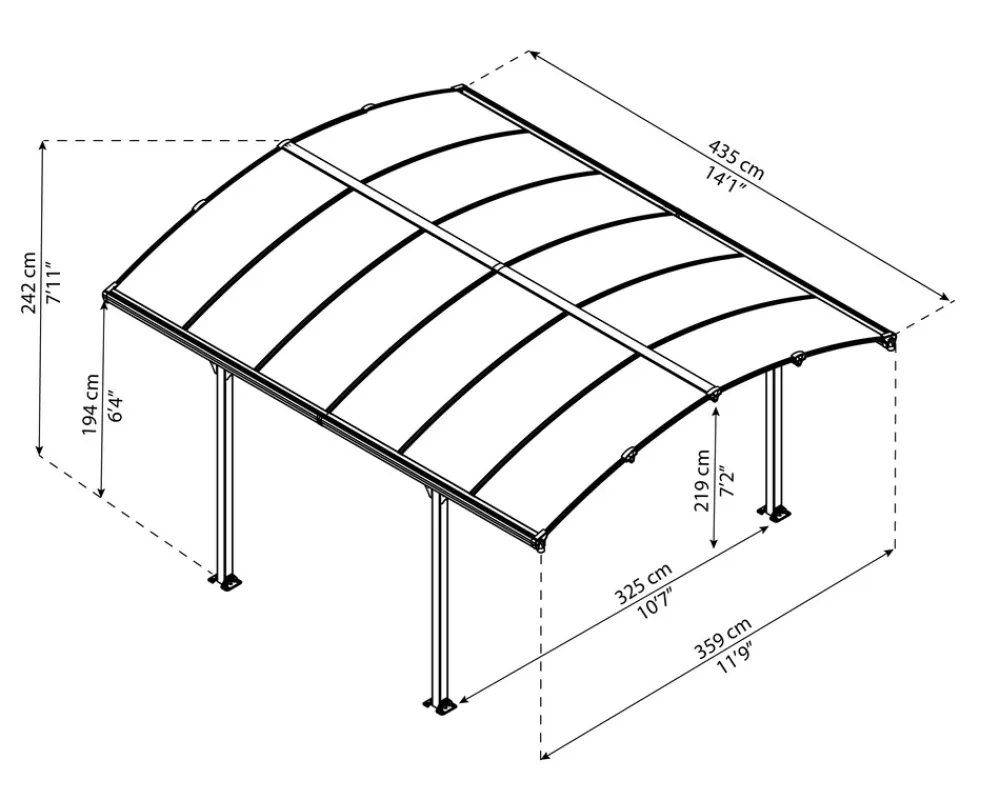 PALRAM Canopia Tucson Aluminium-Pavillon 3,6 x 4,4 m grau New