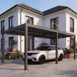 Carport -L46, Autoüberdachung Garage Unterstand, 11cm-Aluminium-Gestell, Regenrinne sturmfest, 3x6m ~ anthrazit ^ MCW Clearance