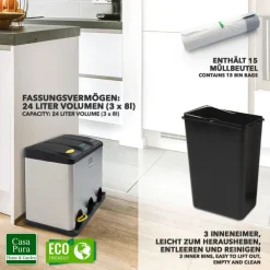 Mülleimer | Brandon | Trennsystem | 3 Kammern | Inkl. Rolle Müllbeutel ^ casa pura Online